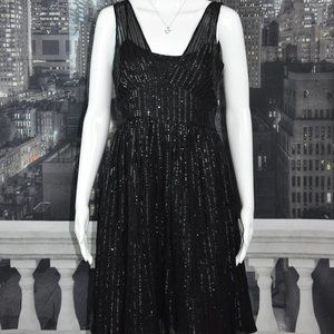 Calvin Klein sz 6P Lined Sequined Sparkling Sleeveless Black Silk Dress - Rare!!